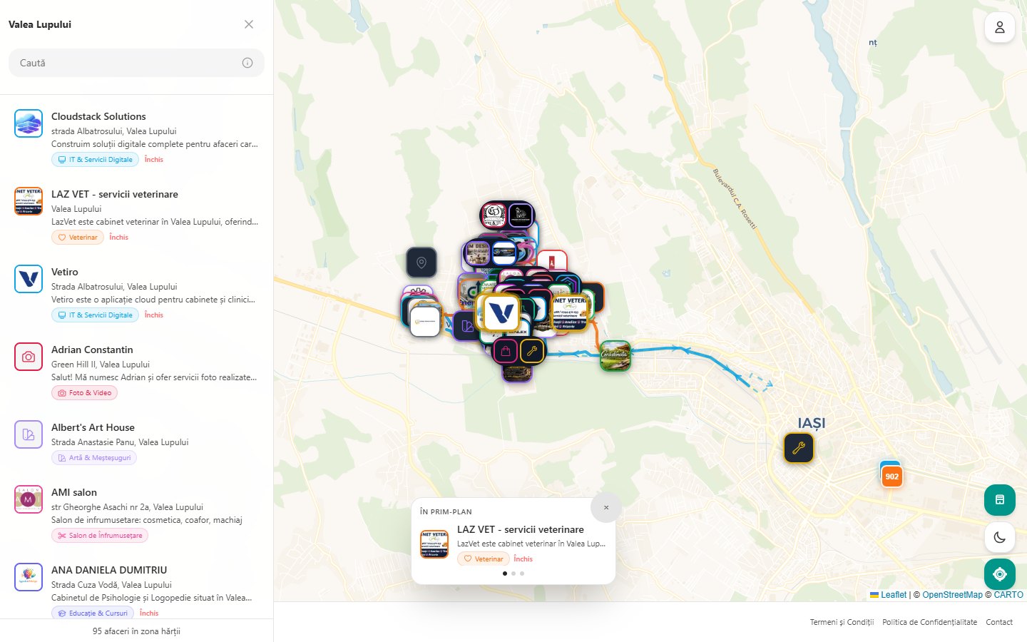 Harta interactivă În Valea Lupului cu afaceri și listări locale